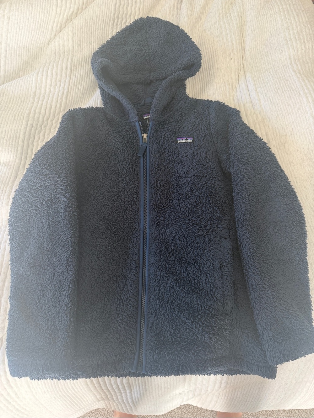 Patagonia Kids Navy Sherpa Hooded Puffer Jacket